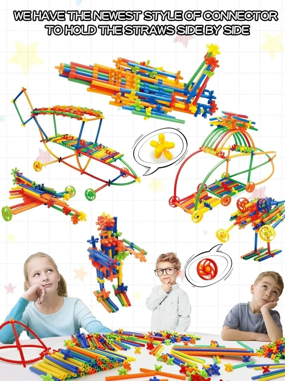 GGIIBRO Colorful Straws 3D Constructing Building Stem Toys 600 Pieces Ages 3+